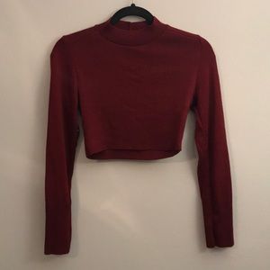 MAROON TRUTLE NECK LONG SLEEVE CROP